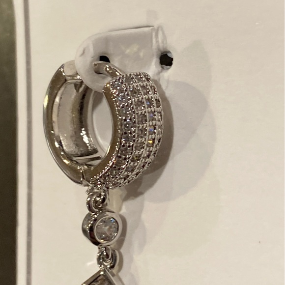 Sterling Forever Malik Drop Rhodium Plated Hoop Earrings - Picture 6 of 9